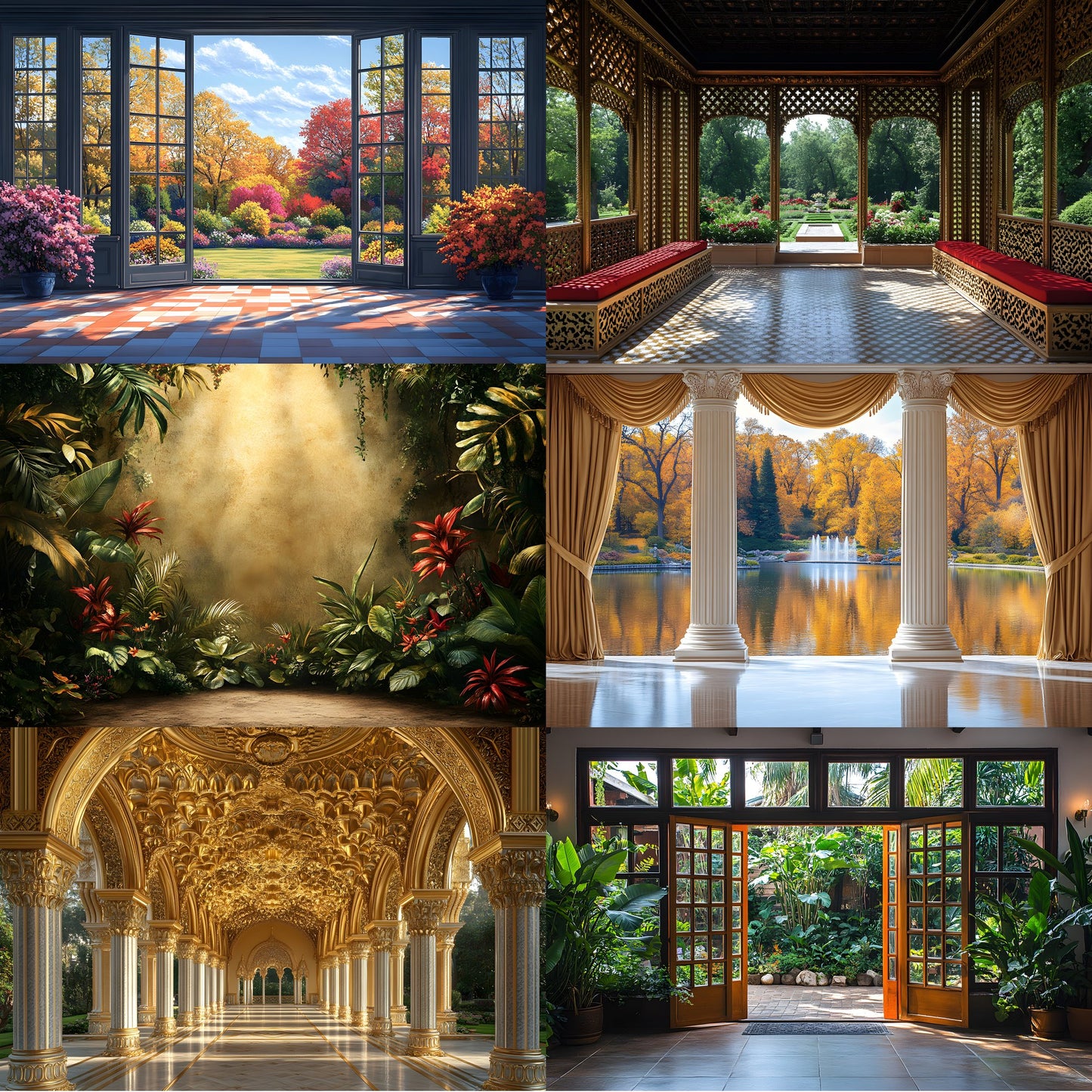 Royal Gold Garden Digital Backdrop, Studio Photography Backgrounds, Elegant Floral Scene, Photo Prop, Fantasy Portrait, Wedding Template