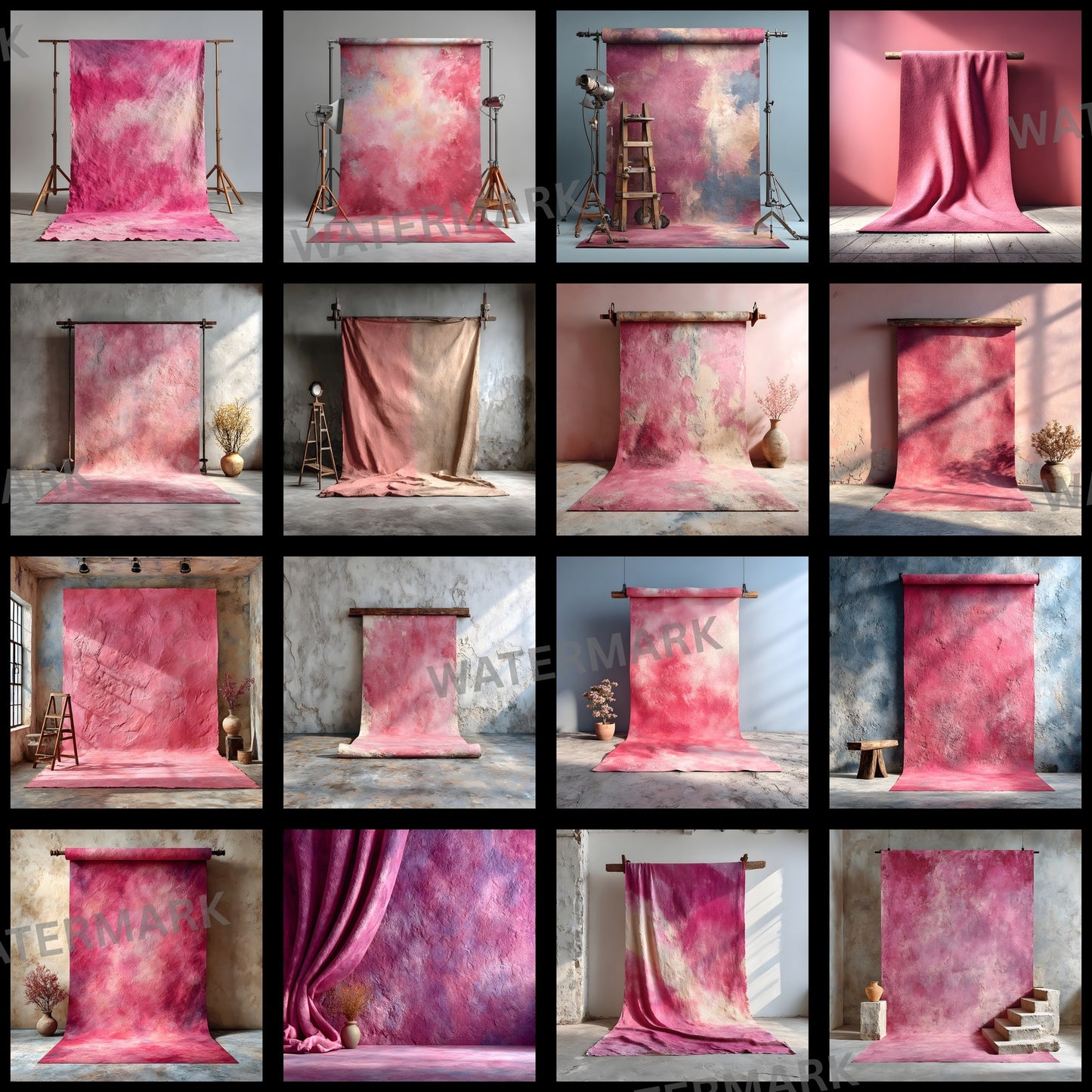 Abstract Pink Photography Backdrop, Painted Canvas Texture Digital Background for Portrait, Square Photo Booth Prop, Artistic Newborn Cake Smash