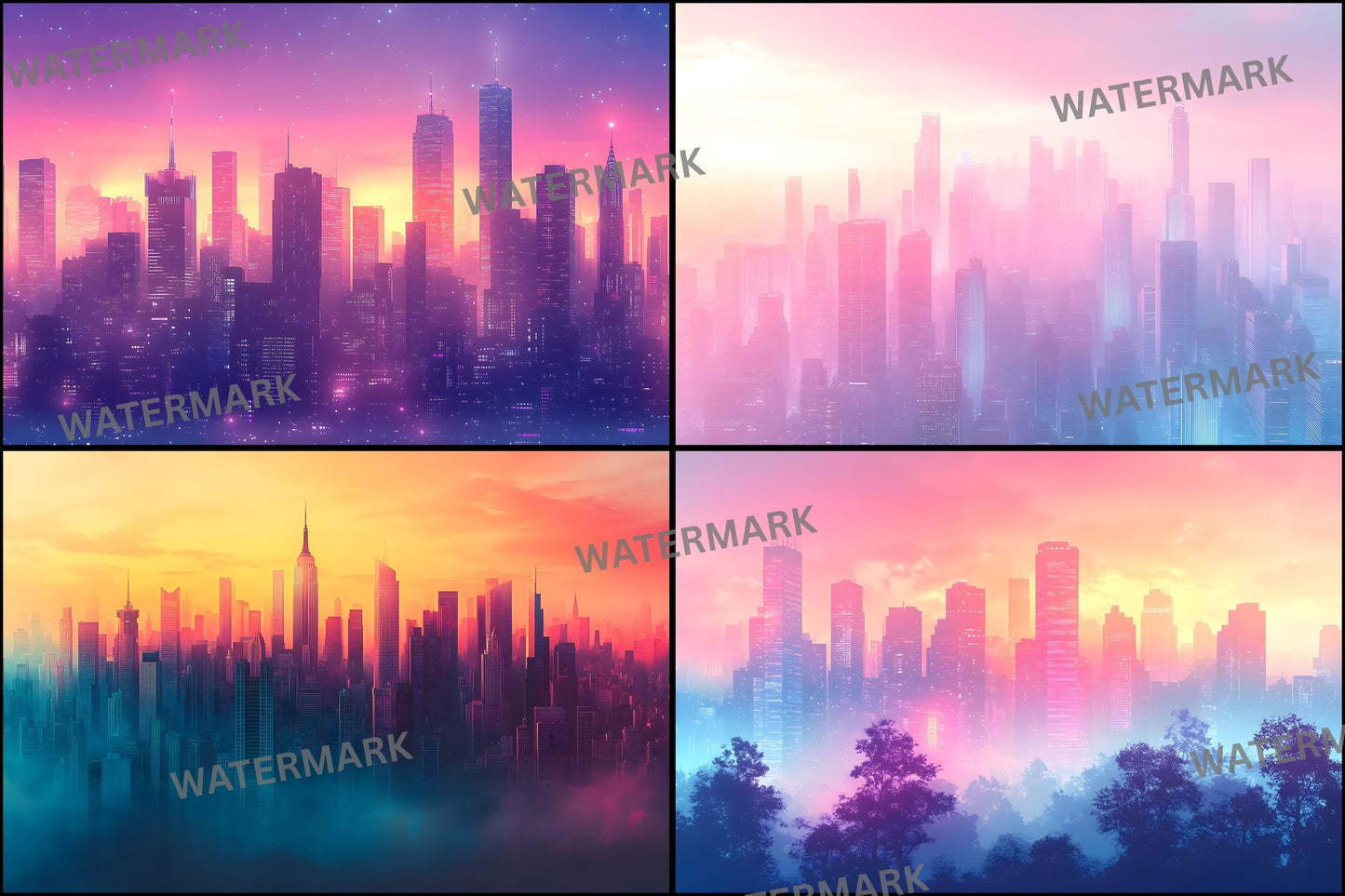 Abstract Cityscape Digital Backdrop Bundle, Skyline Photography Backgrounds for Composites, Urban Fantasy Photo Overlays, Images