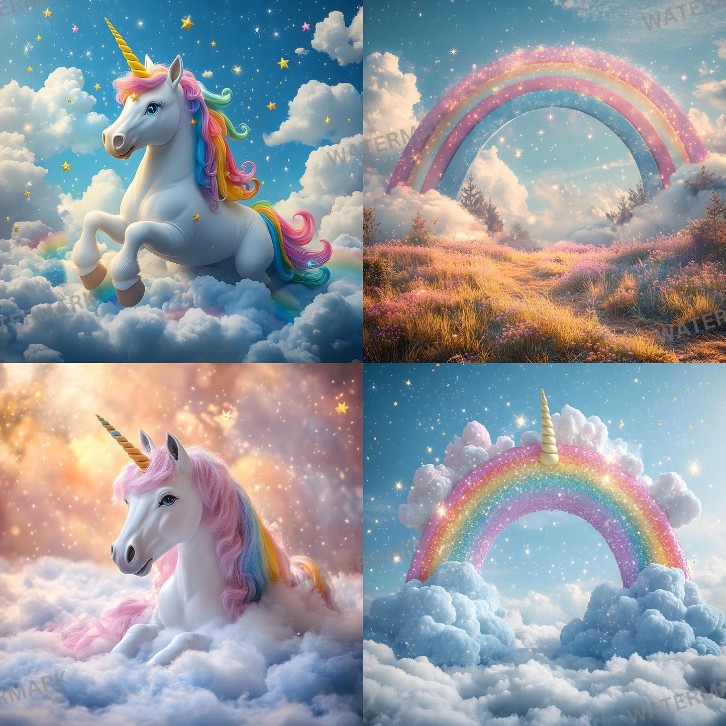 Unicorn Fantasy Backdrops - Magical Enchanted Clouds, Mythical Digital Backgrounds, Photoshop Overlay - Portraits, Photography Background