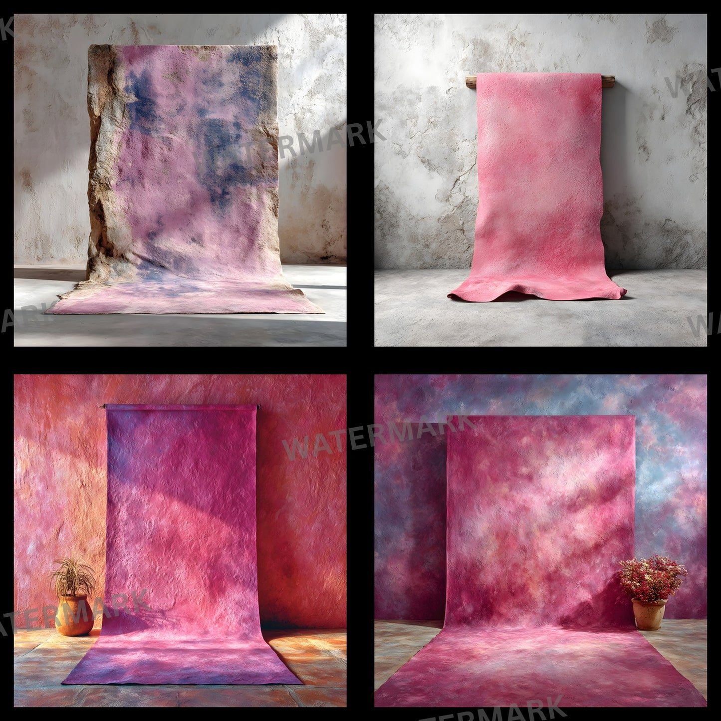 Abstract Pink Photography Backdrop, Painted Canvas Texture Digital Background for Portrait, Square Photo Booth Prop, Artistic Newborn Cake Smash