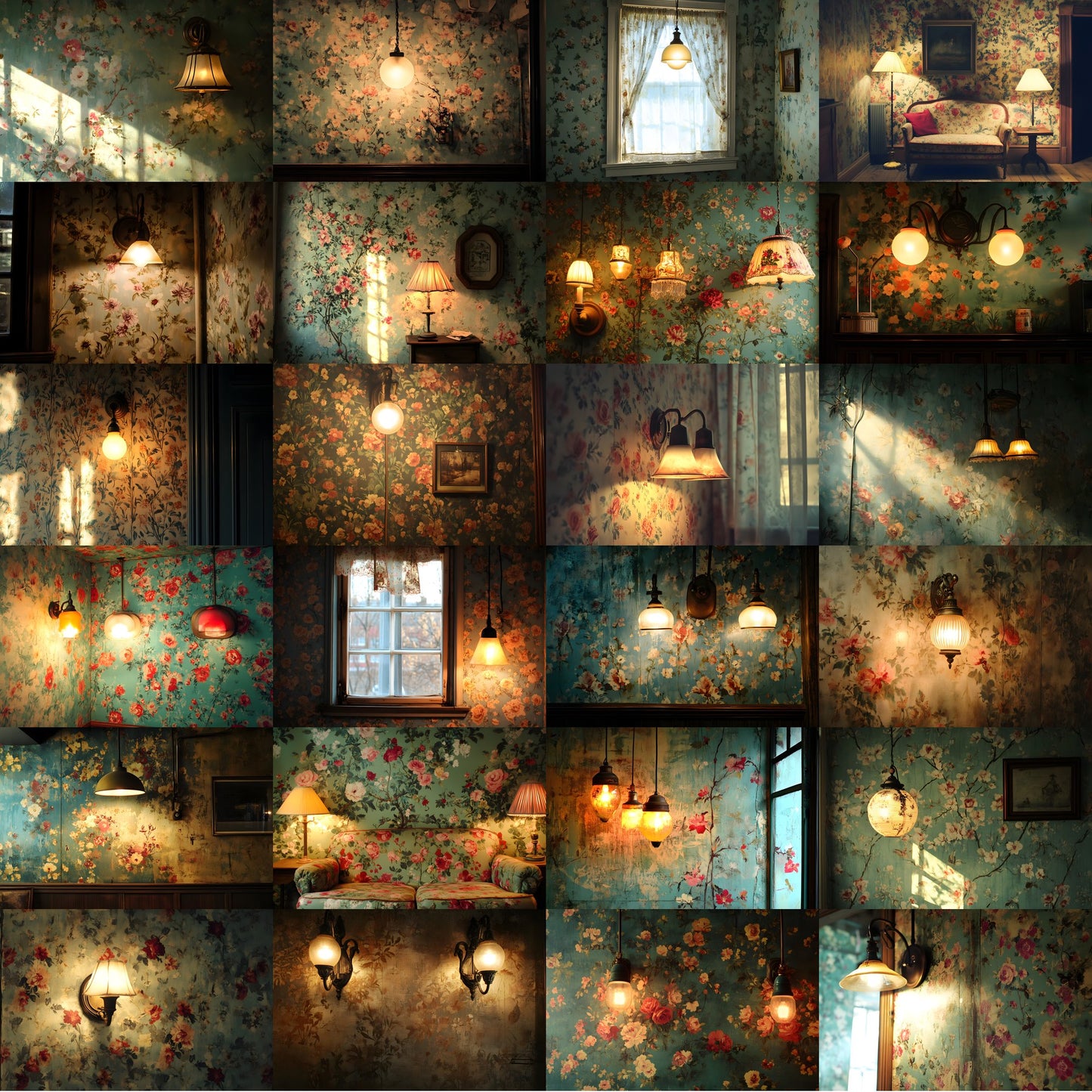 Vintage Wallpaper Room Digital Backdrop, Photography Backgrounds, Antique Interior Photo Prop, High-Res Image for Photographers