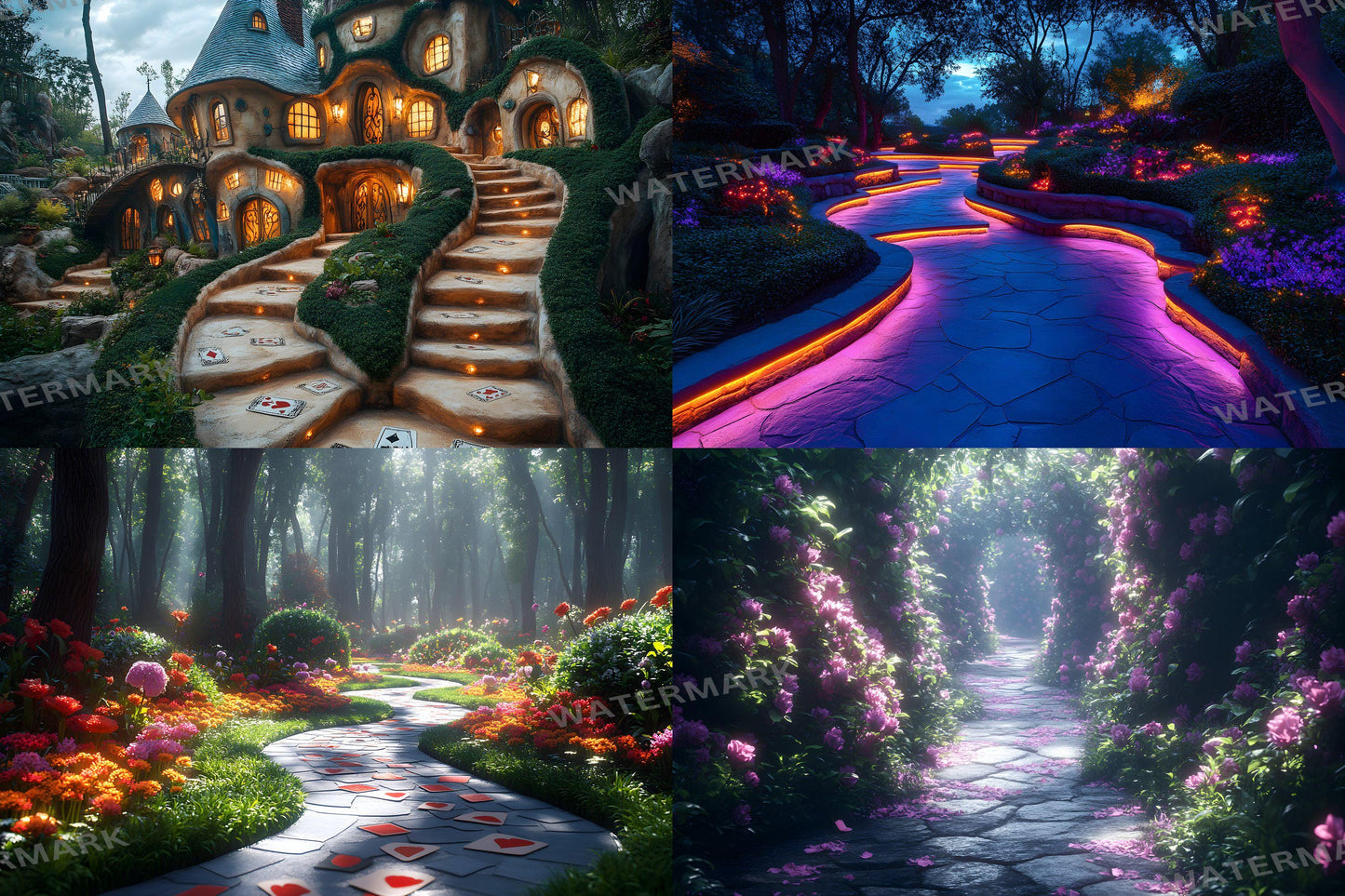 Alice���������s Garden Maze Backdrops - Fantasy Wonderland Digital Backgrounds for Photoshop and Master Overlays