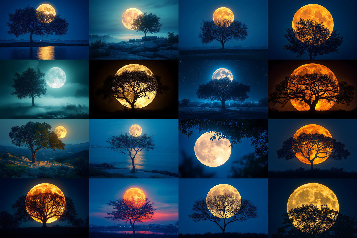 Full Moon Backdrops | Lunar Night Sky Digital Backgrounds | Moonlight Scene Photography | Witchy Halloween Moon | Photoshop Composite