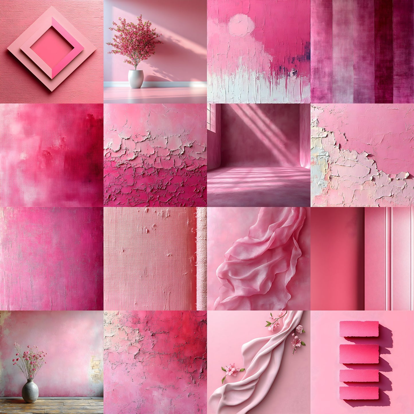 Pink Floral Photography Backdrop, Flower Wall Digital Background for Newborn, Wedding, Portrait, Photo Booth Prop