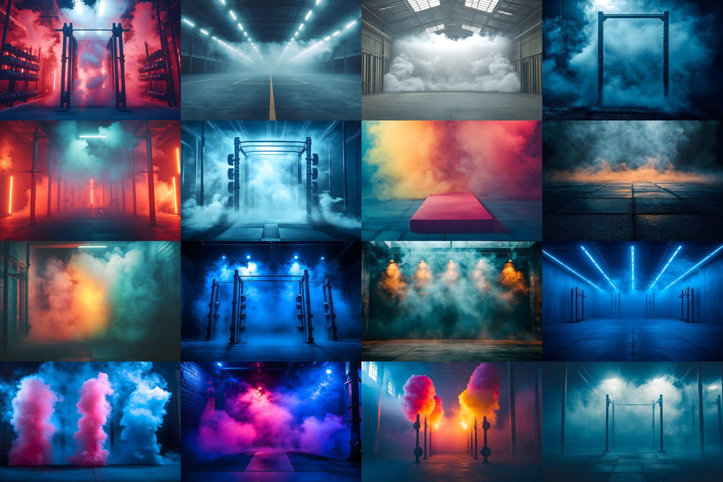 Futuristic Gym Backdrop Pack - Neon Industrial Fitness Backgrounds for Workout Photography Photoshop Composites - Neon Lights