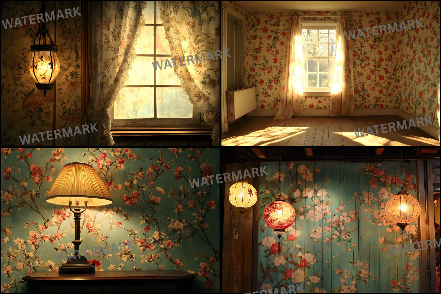 Vintage Wallpaper Room Digital Backdrop, Photography Backgrounds, Antique Interior Photo Prop, Printable Photography, High Resolution Images