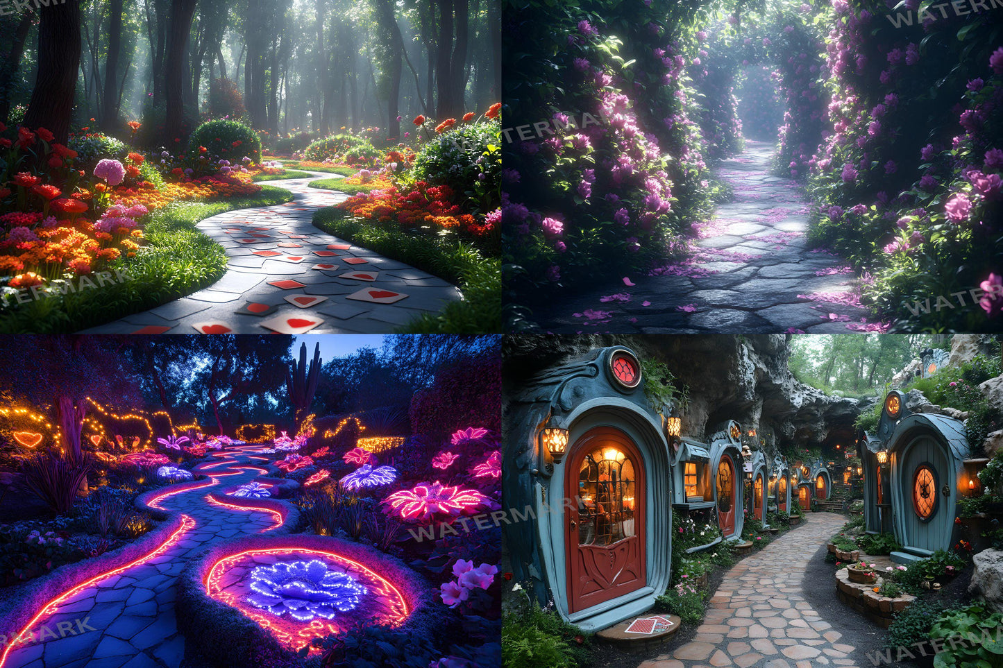 Alice���������s Garden Maze Backdrops - Fantasy Wonderland Digital Backgrounds for Photoshop and Master Overlays