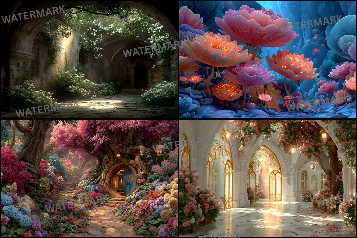 Alice in Wonderland Backdrop Bundle, Whimsical Digital Backgrounds for Photography, Storybook Theme, Fantasy Photo Booth, High-Res Images, Landscape
