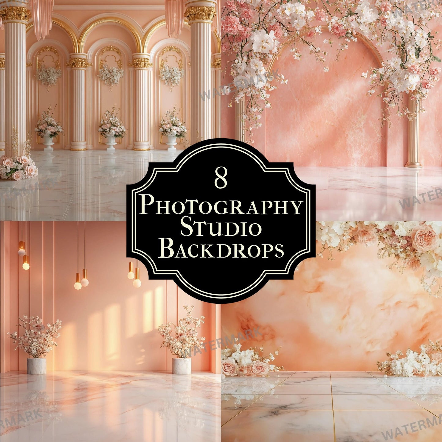 Photography Studio Backdrops, Elegant Floral Backgrounds, Peach and Cream Tones, Digital Props for Photoshoots and Creative Projects