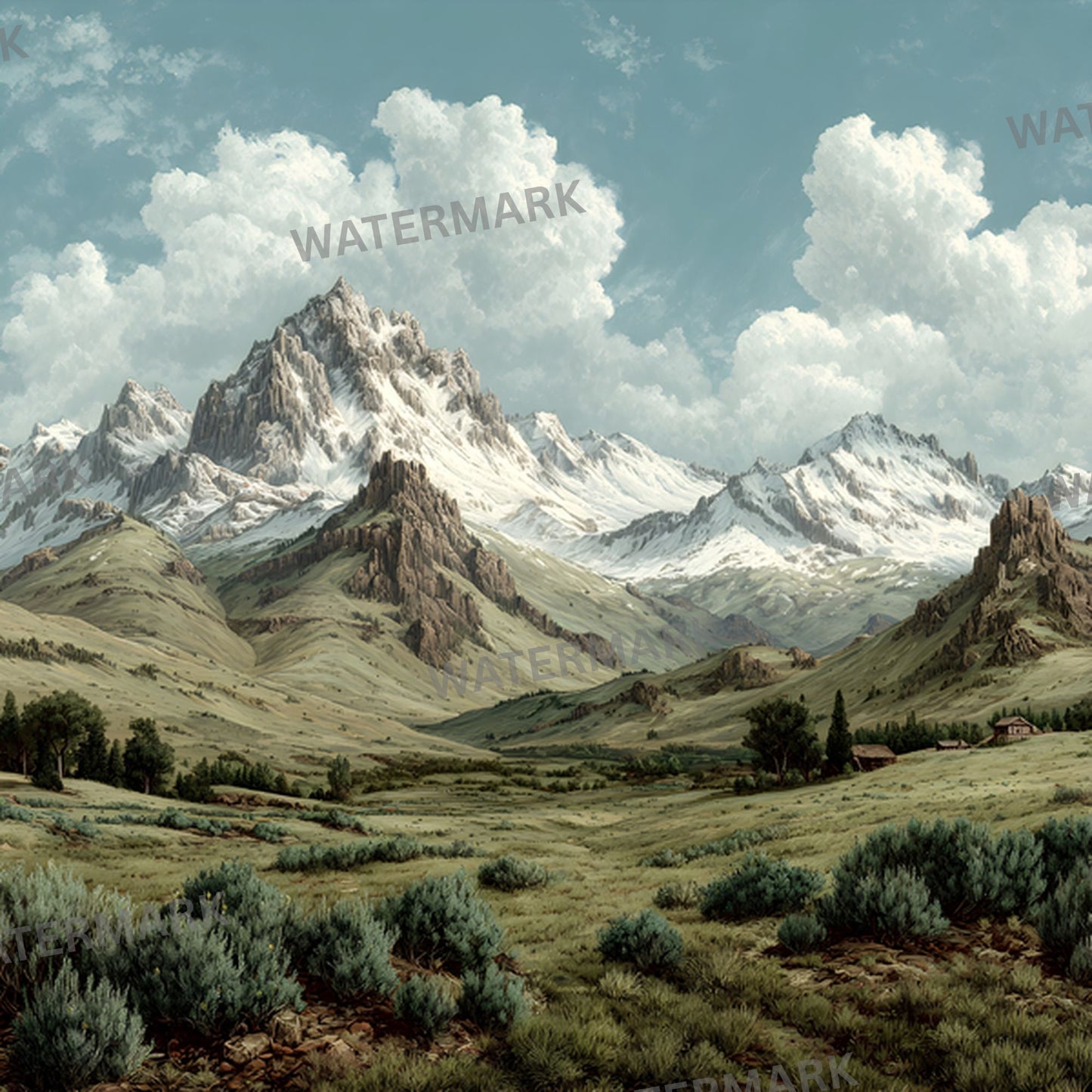 Absaroka Mountain Range Digital Backdrop, Illustrated Background for Photography, Square Format, Scenic Photo Booth, Fantasy Composite Art Resource