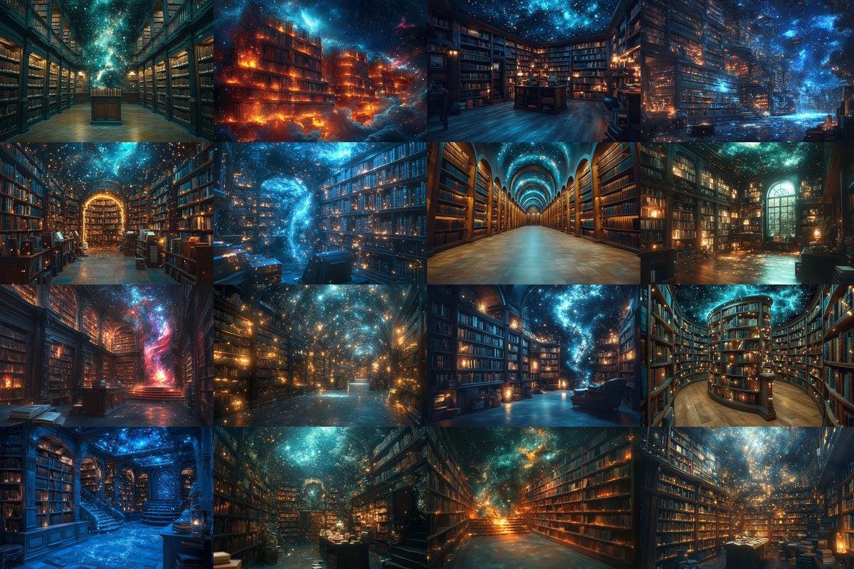 Celestial Library Dream Backdrops for Digital Art Photography - Warm Inviting Aesthetic PNGs 00x00px