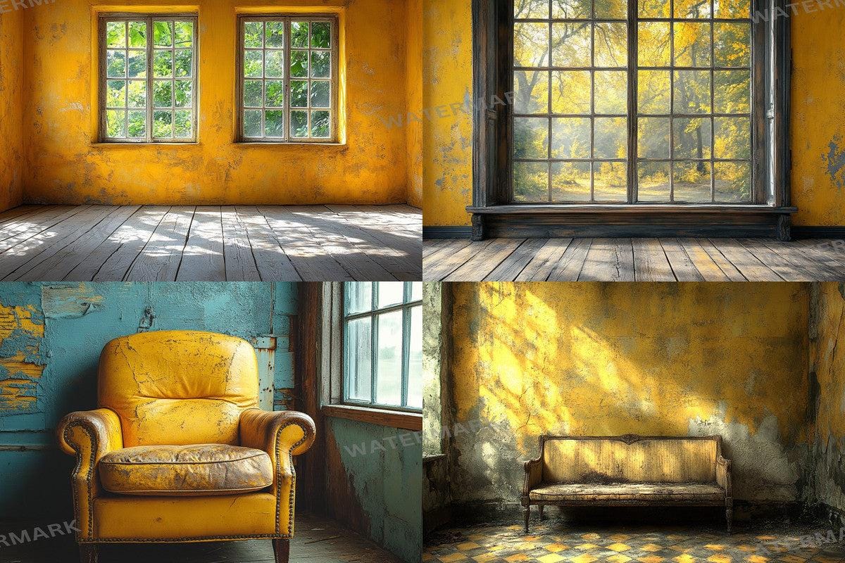 Yellow Vintage Room Backdrops - Warm Aesthetic PNGs for Digital Art Photography Design - 00x00px 32 Ratio