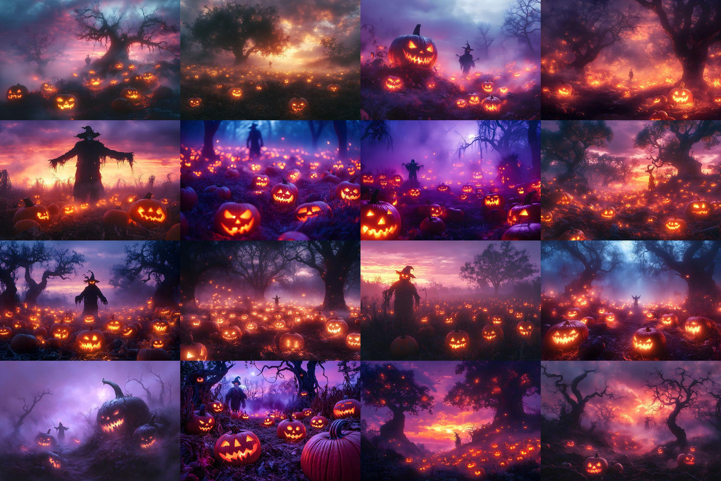 Pumpkin Field Curse Backdrops, Spooky Halloween Digital Backgrounds, Haunted Jack-O'-Lantern Scene, Dark Fantasy Horror Aesthetic