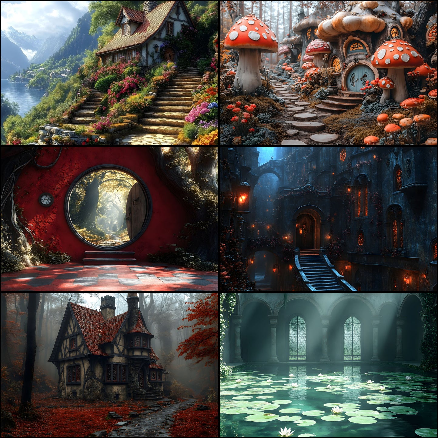 Alice in Wonderland Backdrop Set, Fantasy Storybook Digital Backgrounds for Photography, Whimsical Party Photo Booth, Images