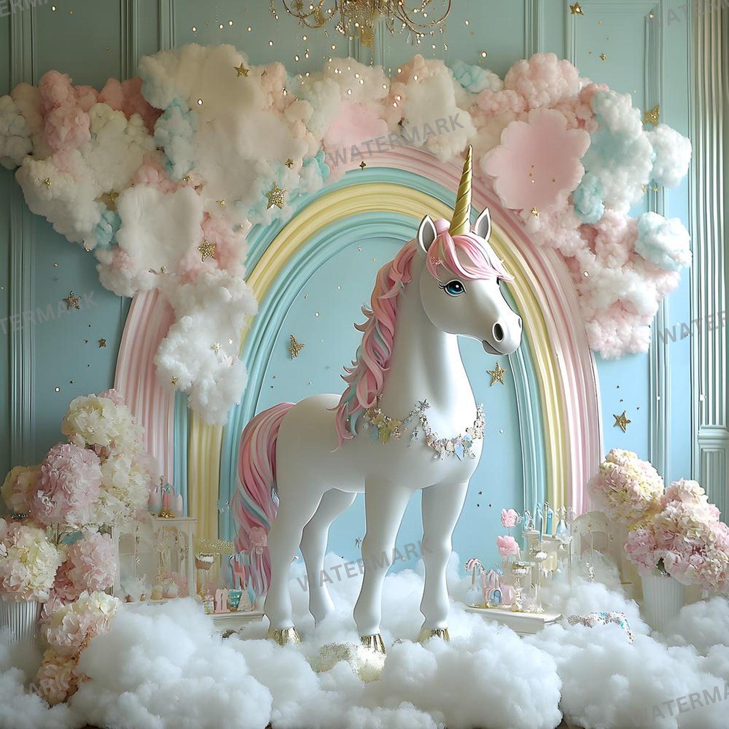 Unicorn Fantasy Backdrops - Magical Enchanted Clouds, Mythical Digital Backgrounds, Photoshop Overlay - Portraits, Photography Background