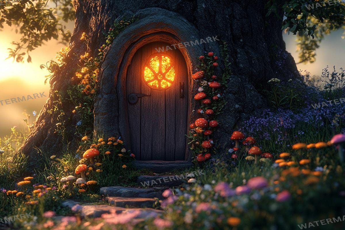 Magical Fairy Door Backdrops, Enchanted Forest Treehouse Digital Background, Whimsical Fantasy Secret Garden - Photoshop - Photo Editing