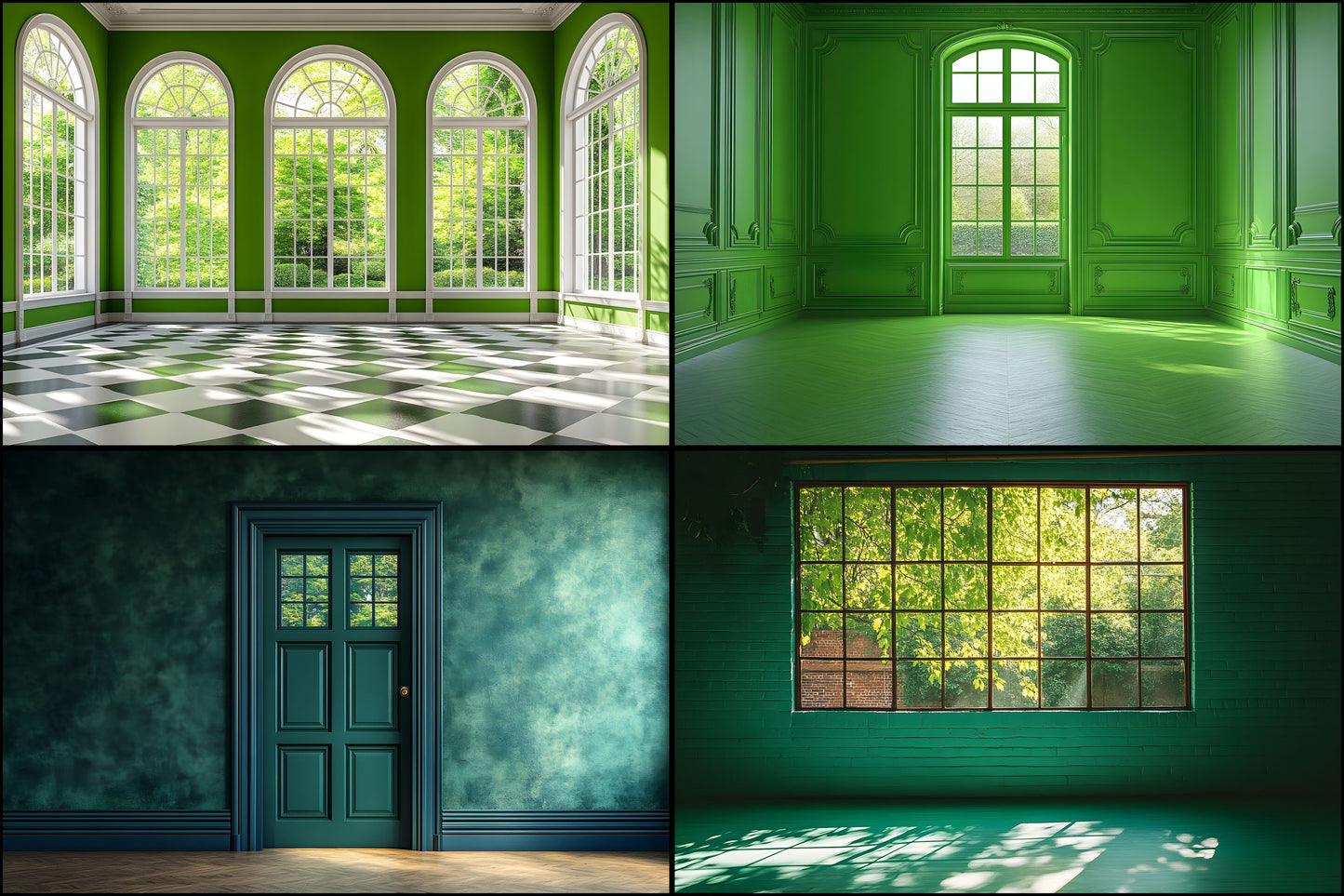 Royal Green Interior Backdrop Set, Photography Backgrounds, Digital Download for Photographers, Elegant Home Decor Photo Overlays