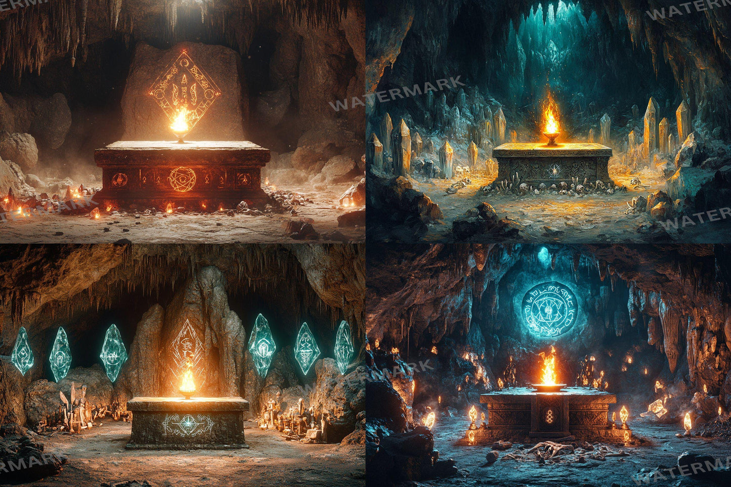 Ancient Cave Altar Backdrop: 3PNGs for Dark Fantasy Photography, Underground Ritual Chamber Scenes, Mystical Stone Digital Backdrops