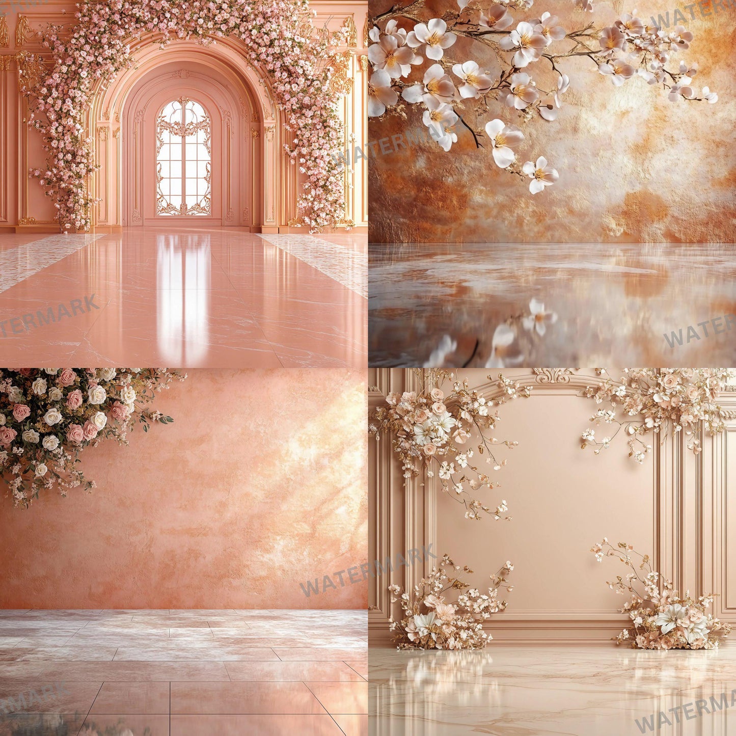 Photography Studio Backdrops, Elegant Floral Backgrounds, Peach and Cream Tones, Digital Props for Photoshoots and Creative Projects