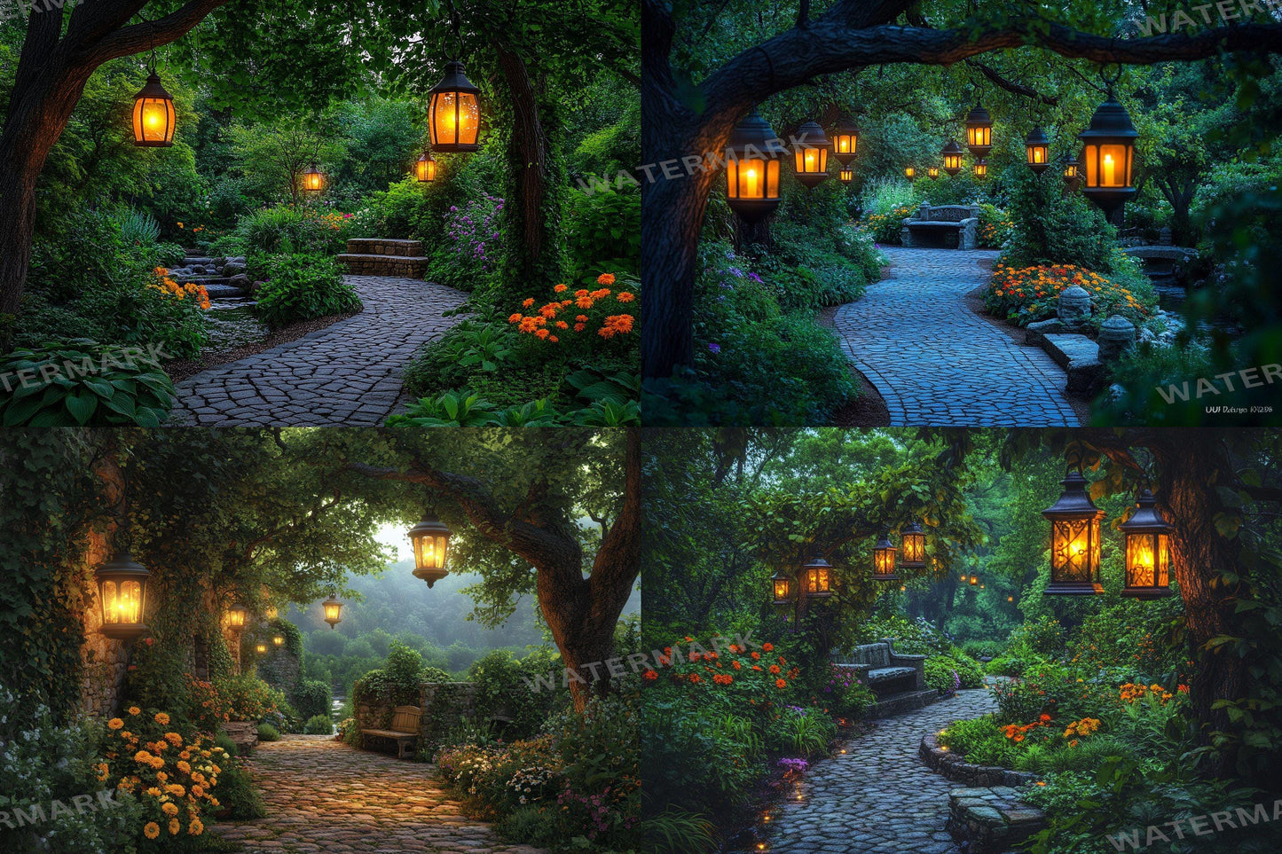 Hidden Lantern Garden Backdrop: PNGs for Enchanting Night Photography, Magical Forest Lantern Scenes, Serene Secret Garden Backdrop