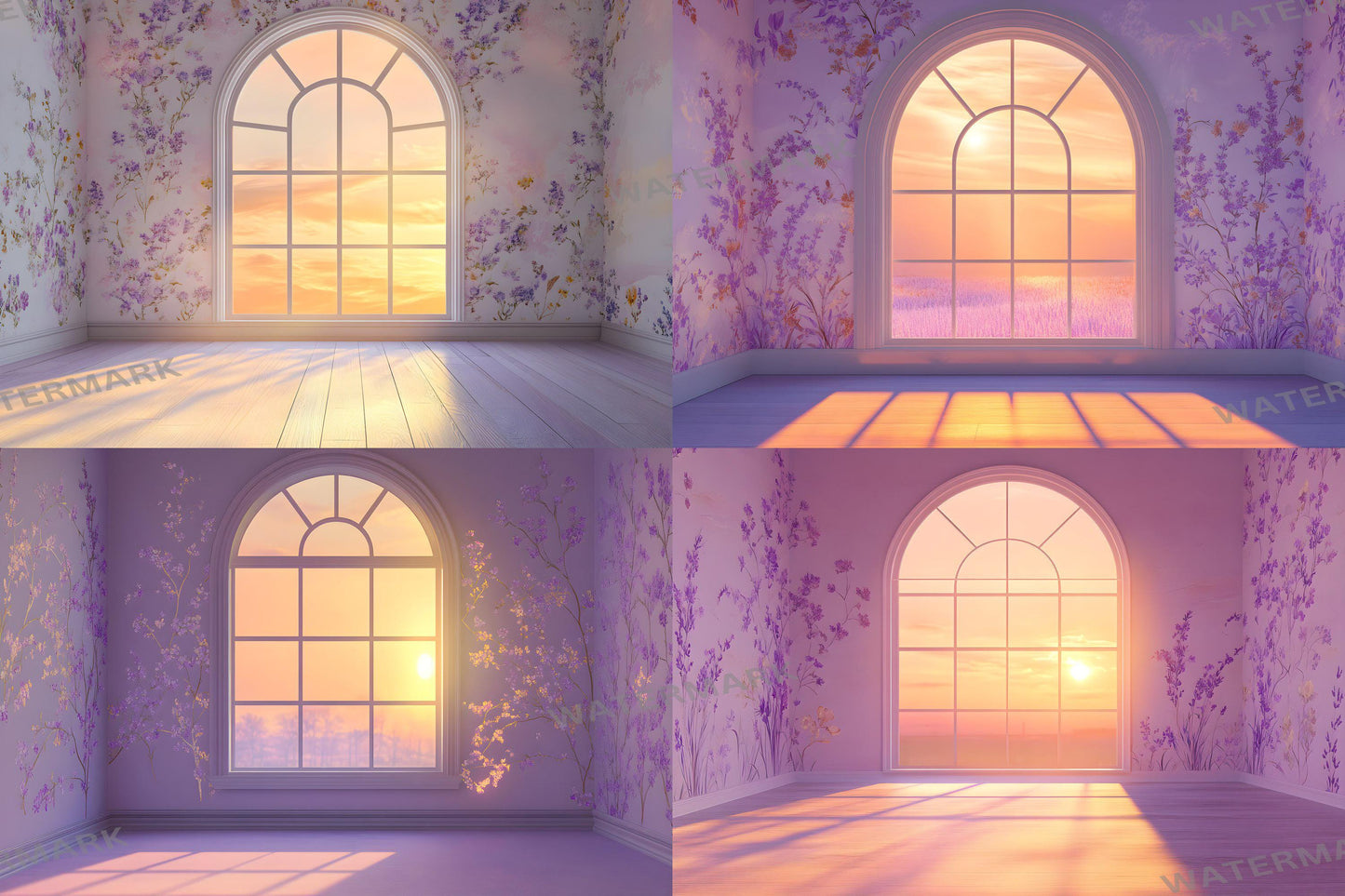 Floral Twilight Glow Backdrops, Soft Romantic Backgrounds, Maternity Backdrop, Photoshop Overlays - Window Backdrops - Sunset Backdrops