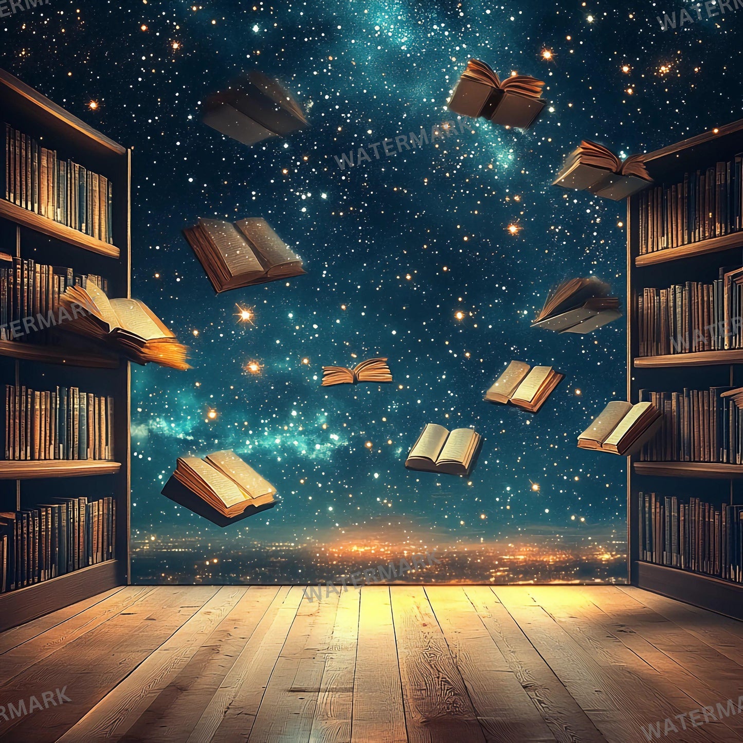 Cosmic Library Backdrop - Set of 9 Digital Backgrounds and Photoshop Overlays for Portraits, Fantasy, Magical, Wizarding School Backdrops