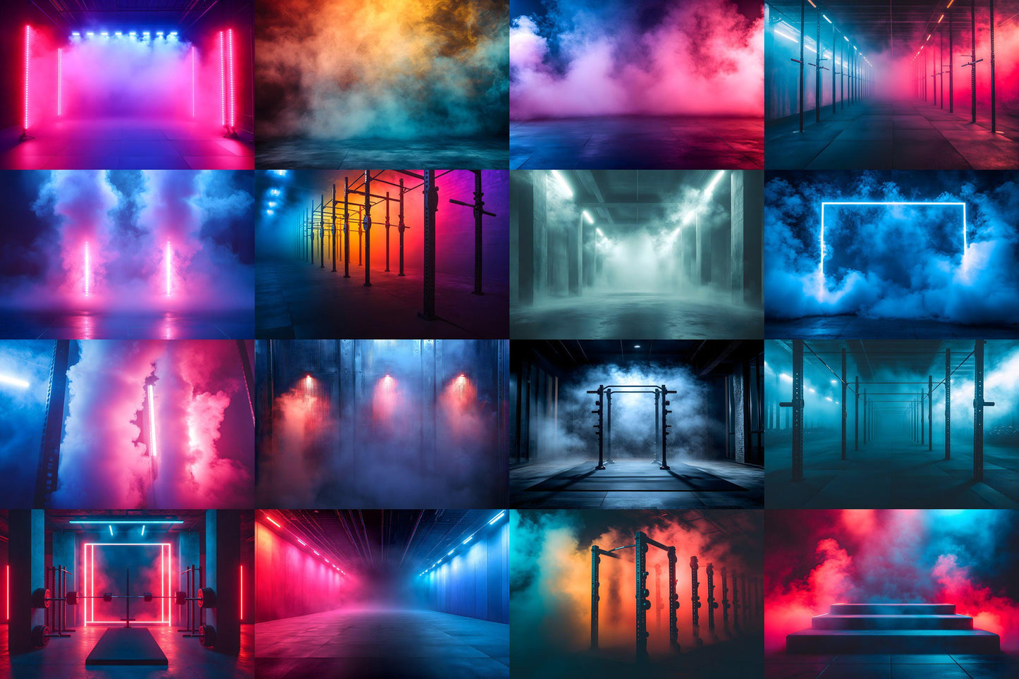 Futuristic Gym Backdrop Pack - Neon Industrial Fitness Backgrounds for Workout Photography Photoshop Composites - Neon Lights