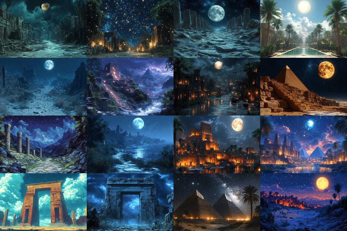 Ancient Egyptian Night Backdrops - Warm Aesthetic Photo Editing Overlays for Digital Art 00x00px Commercial Use Allowed