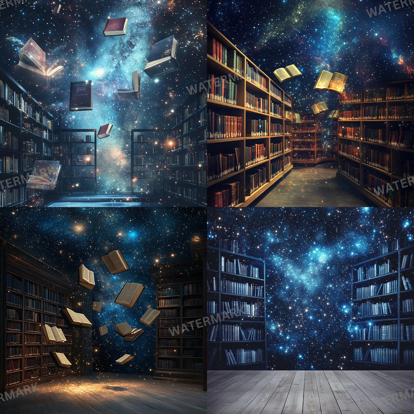 Cosmic Library Backdrop - Set of 9 Digital Backgrounds and Photoshop Overlays for Portraits, Fantasy, Magical, Wizarding School Backdrops