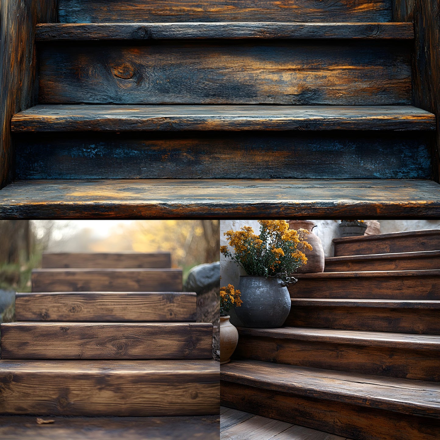 Rustic Wooden Staircase Digital Backdrop Vintage Photography Background for Portrait Photoshoot, Fairytale Scene Setter