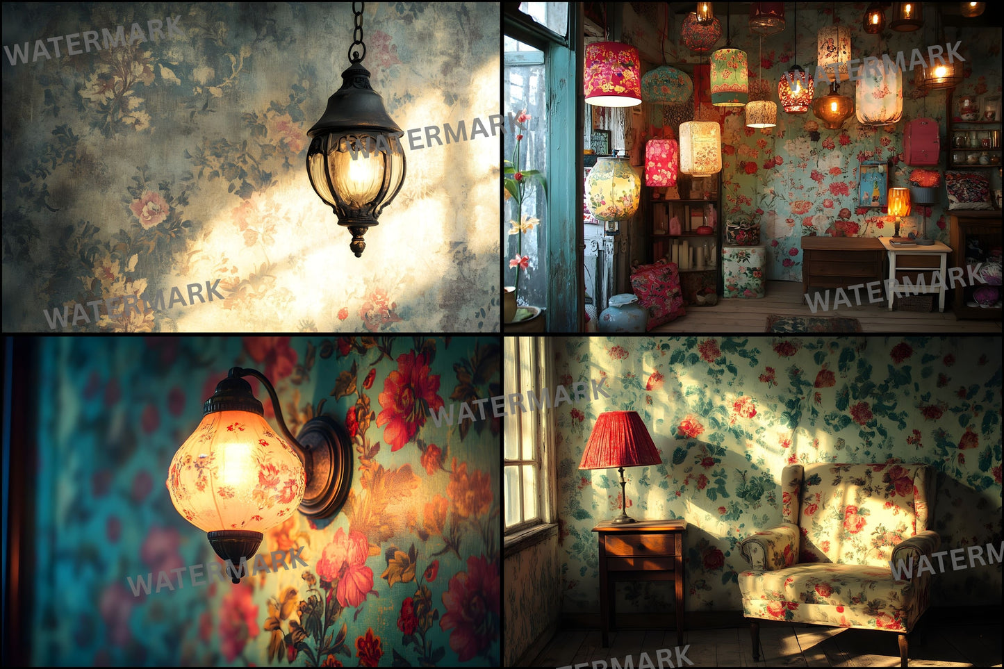 Vintage Wallpaper Room Digital Backdrop, Photography Backgrounds, Antique Interior Photo Prop, High-Res Image for Photographers