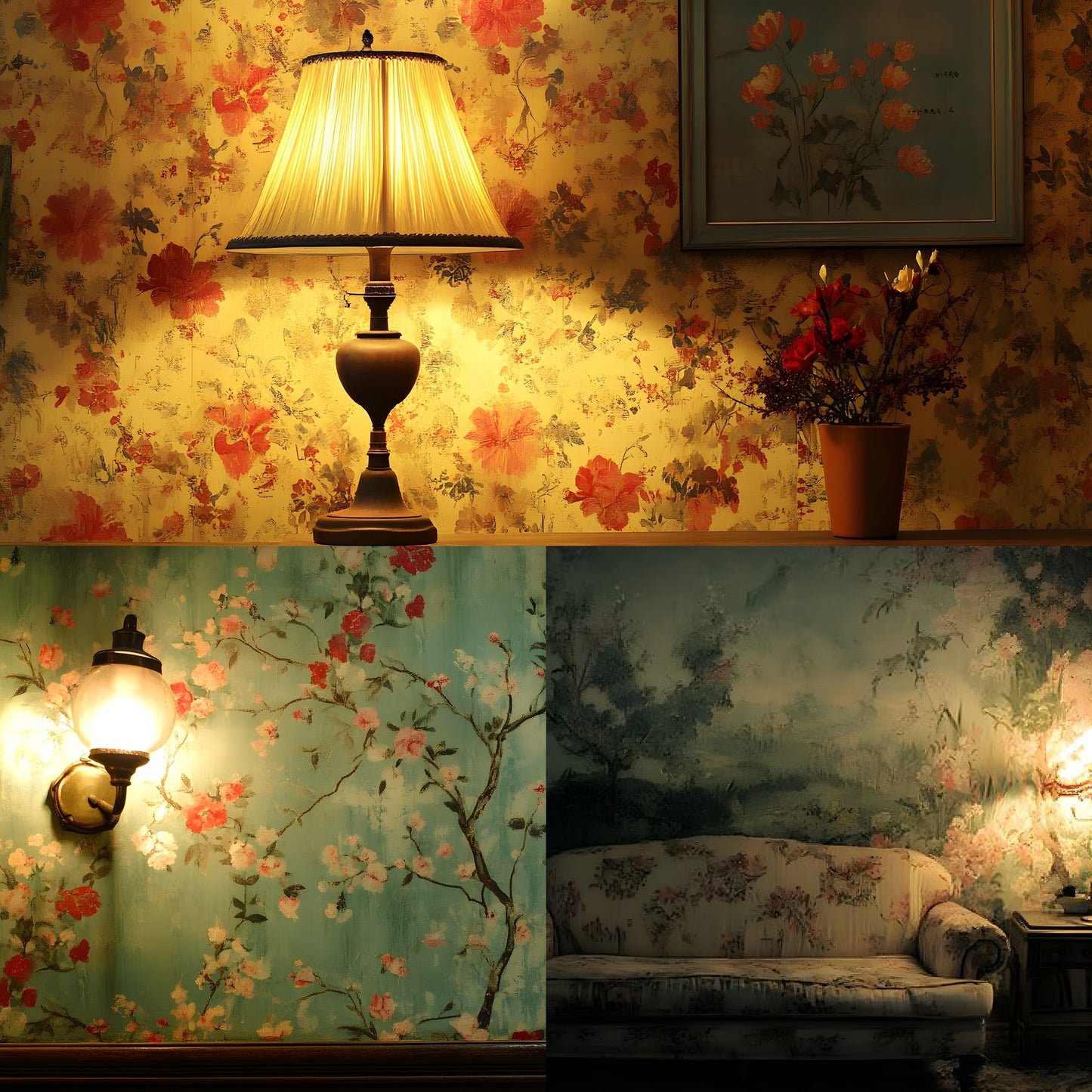 Vintage Wallpaper Room Digital Backdrop, Photography Backgrounds, Antique Interior Photo Prop, High-Res Image for Photographers
