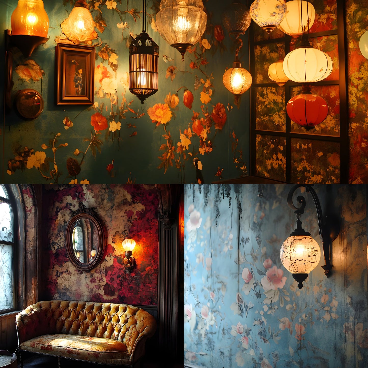Vintage Wallpaper Room Digital Backdrop, Photography Backgrounds, Antique Interior Photo Prop, High-Res Image for Photographers