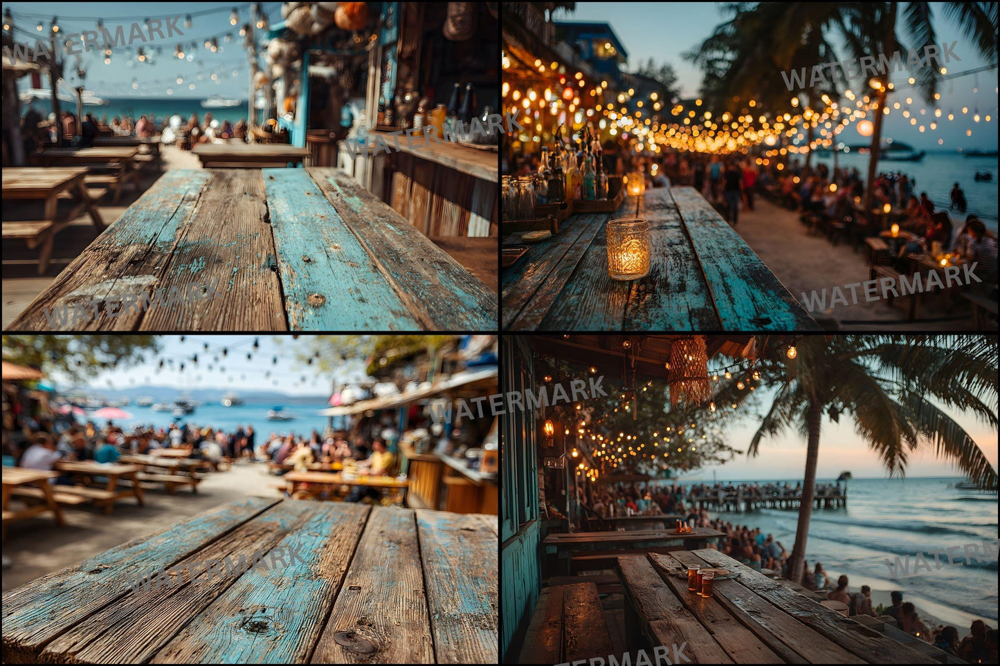 Beach Bar Photography Backdrops - 16 JPGs | Tropical Island Digital Backgrounds, Sunset Party Photo Overlays, Summer Vibe Studio Props