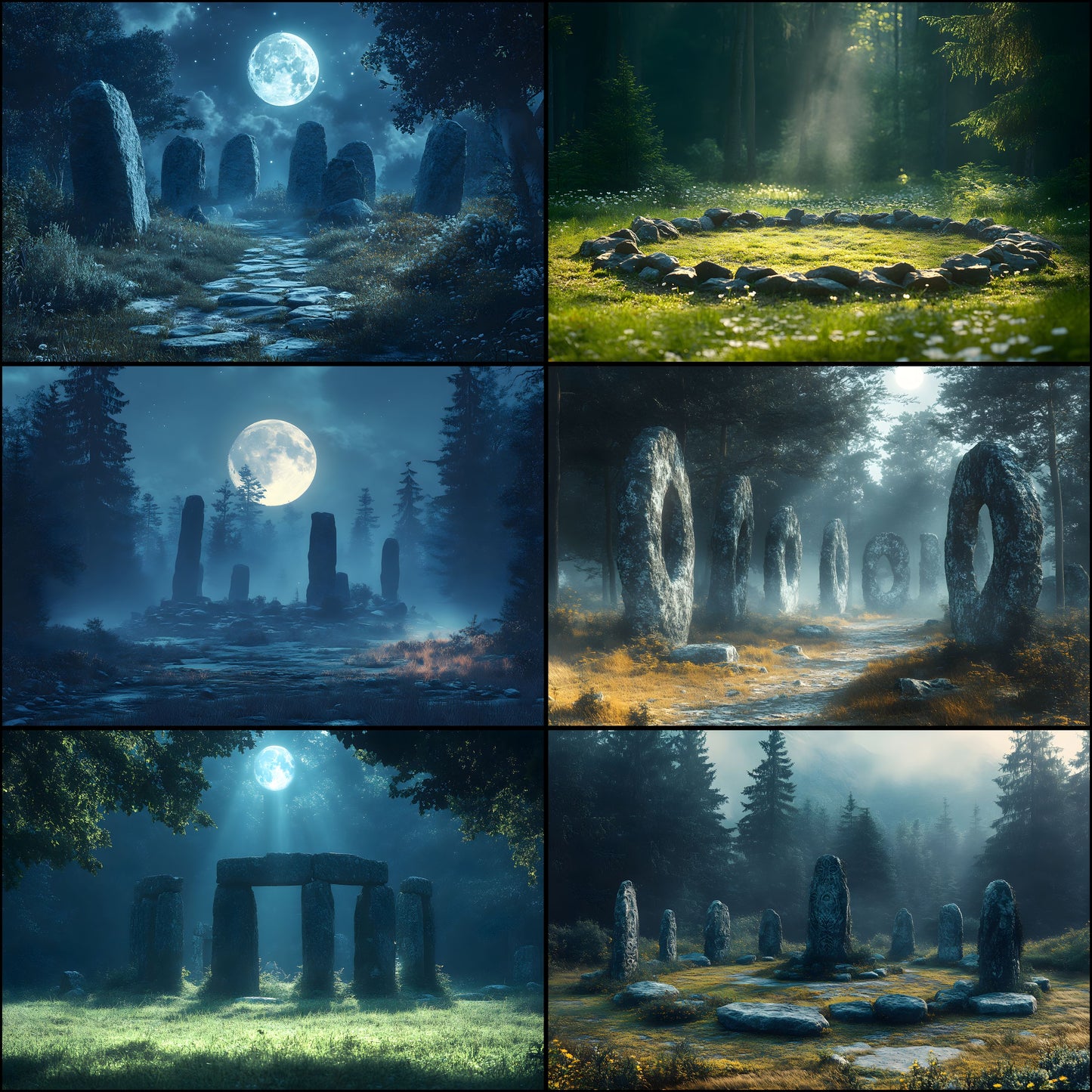 Ancient Stone Circle Digital Backdrop, Mystical Clearing Backgrounds for Photography, Fantasy Photo Overlays, Druid Ritual Scene