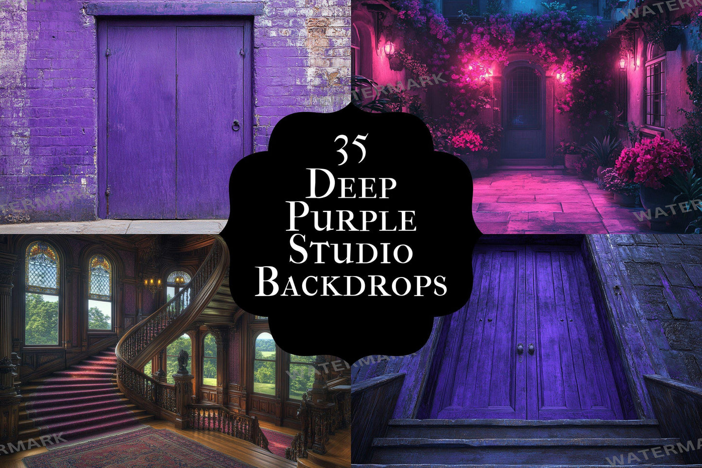 Deep purple textured digital backdrops for portrait photography, grunge PNG overlays, studio photo backgrounds, moody composite editing