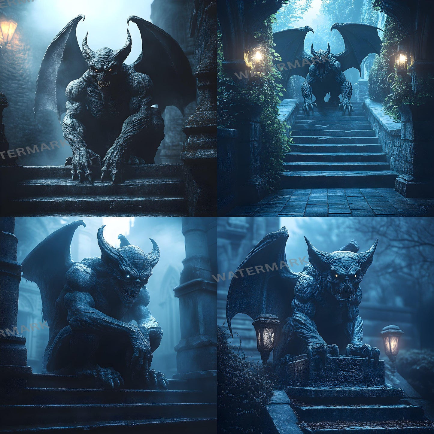 Gothic Gargoyle Digital Backdrops - Dark Fantasy Medieval Castle Scenes - Spooky Photo Composite Overlays - Halloween Gothic Backgrounds