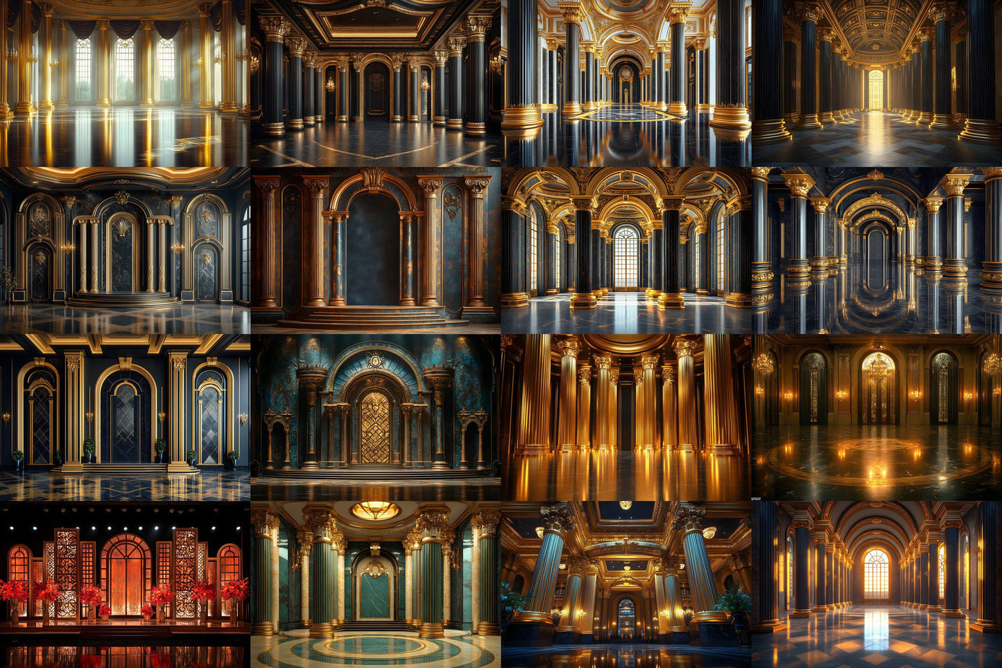 Art Deco Palace Backdrops - Luxury Golden Ballroom & Vintage Glam Photography Backgrounds - Maternity, Wedding Backdrops, Backgrounds