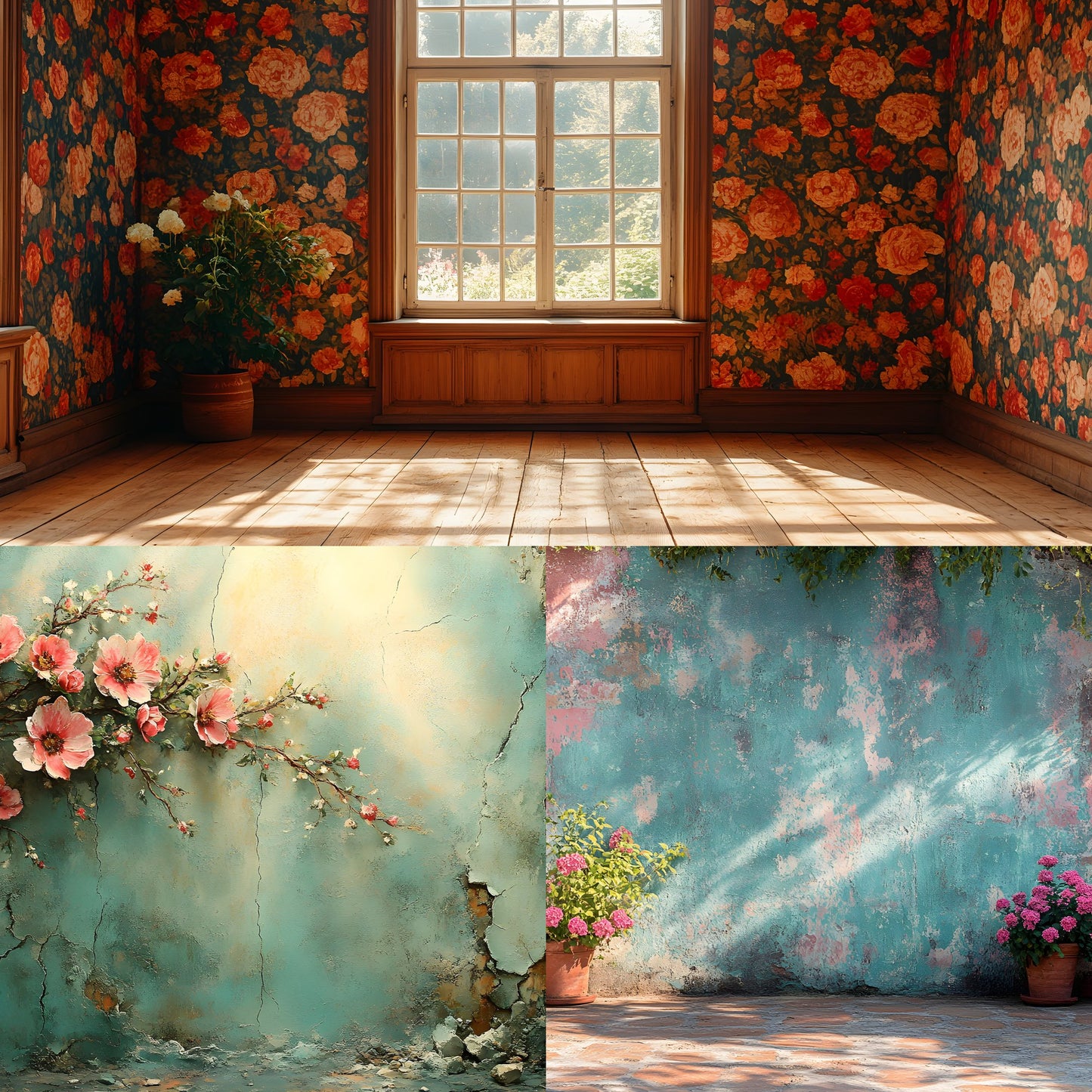 Vintage Sunlit Room Digital Backdrop, Wallpaper Backgrounds, Photography, Cozy Interior Scene, High-Resolution Download, Photo Overlays