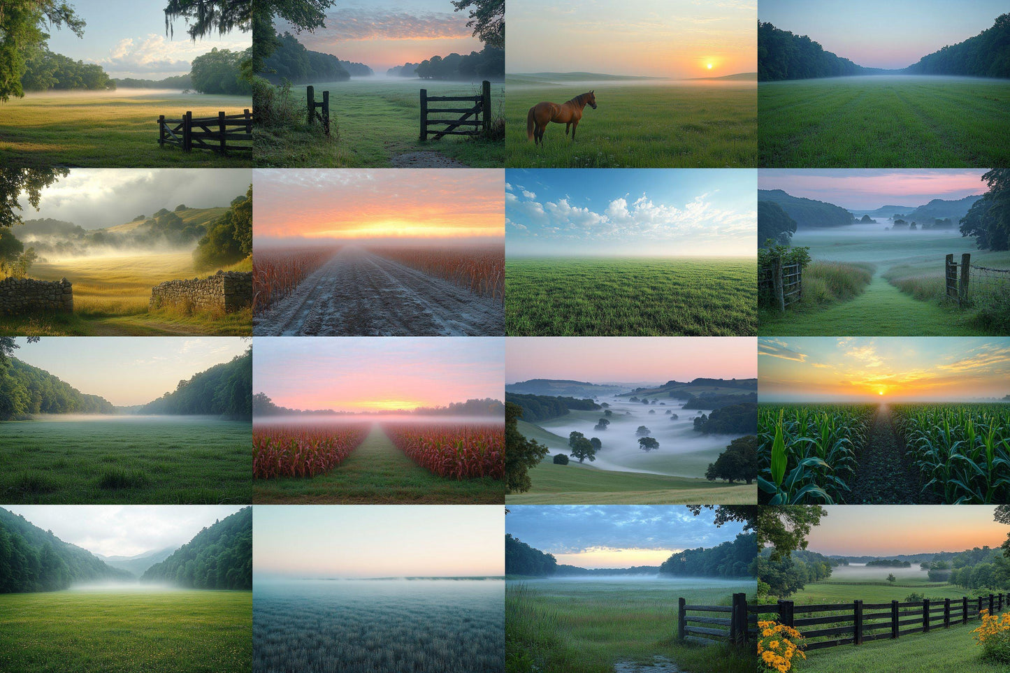 Misty Morning Fields Backdrops, Serene Countryside Digital Backgrounds, Sunrise Nature Photography Props, Rural Landscape Composites