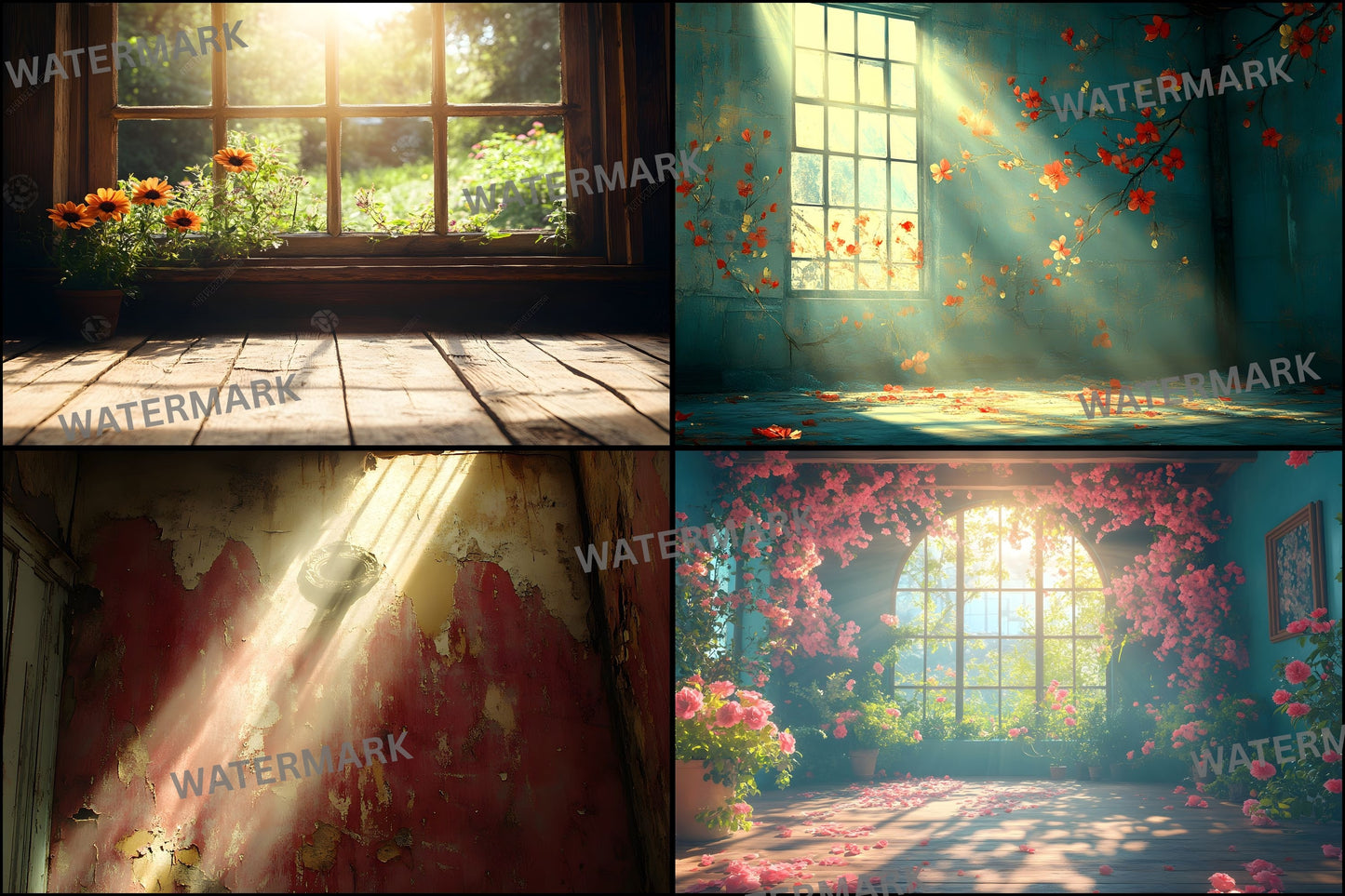 Vintage Sunlit Room Digital Backdrop, Wallpaper Backgrounds, Photography, Dreamy Photo Booth, High-Res Images, Scenic Photography