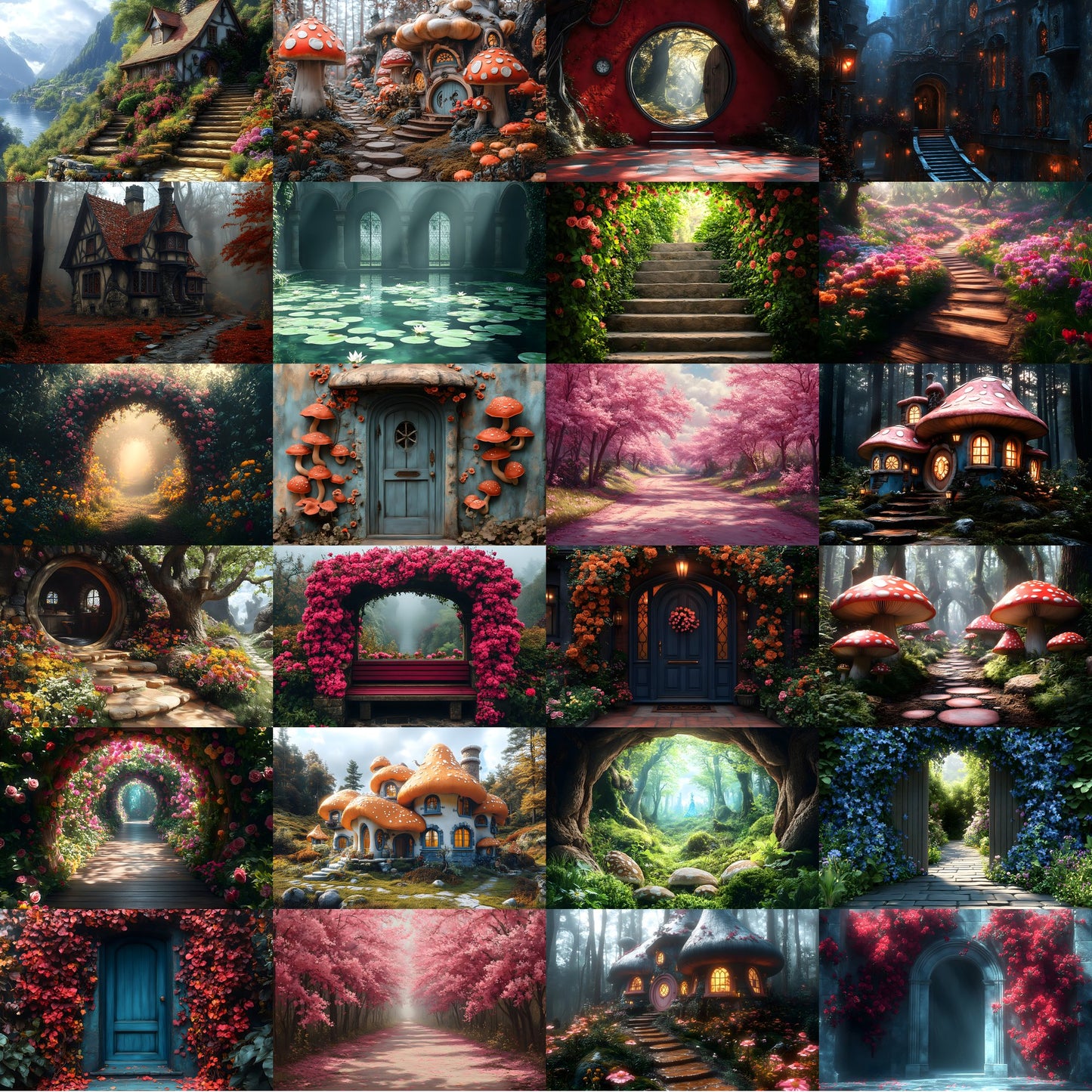 Alice in Wonderland Backdrop Set, Fantasy Storybook Digital Backgrounds for Photography, Whimsical Party Photo Booth, Images