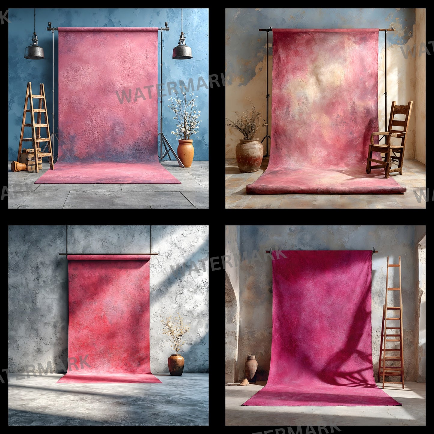 Abstract Pink Photography Backdrop, Painted Canvas Texture Digital Background for Portrait, Square Photo Booth Prop, Artistic Newborn Cake Smash
