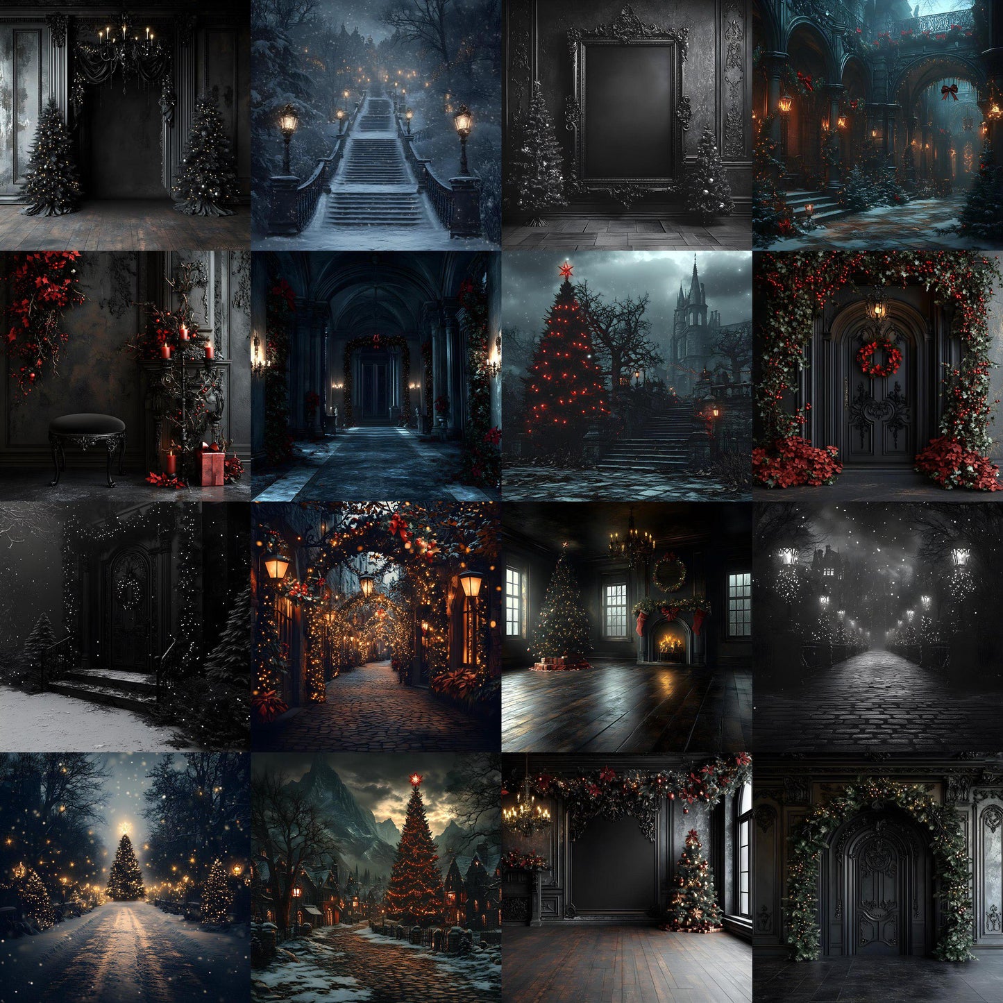 Gothic Christmas Backdrops, Digital Backdrop, Christmas Backdrop, Gothic Dark Festive Digital Download Black Christmas Backgrounds
