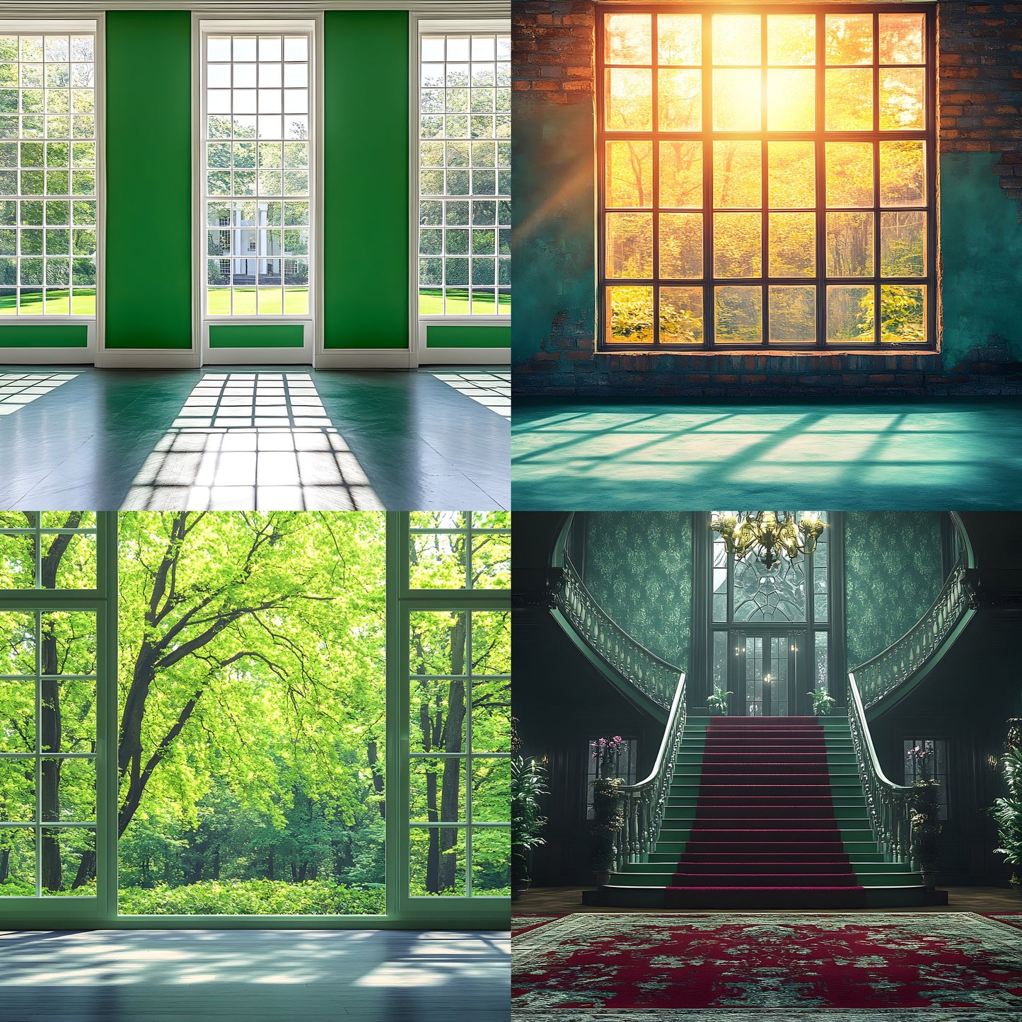 Royal Green Interior Digital Backdrop Collection, Photography Backgrounds, Elegant Home Photo Overlays, High-Resolution Images for Composites
