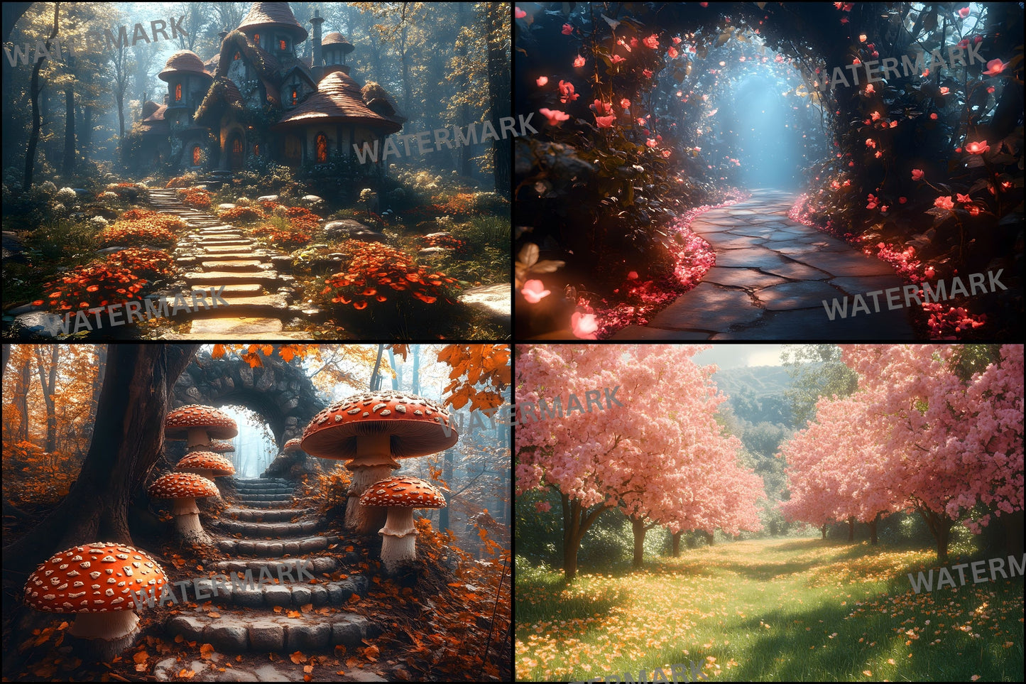Alice in Wonderland Backdrop Set, Whimsical Digital Backgrounds for Photography, Fantasy Portrait Scenes, High-Res Wonderland Images