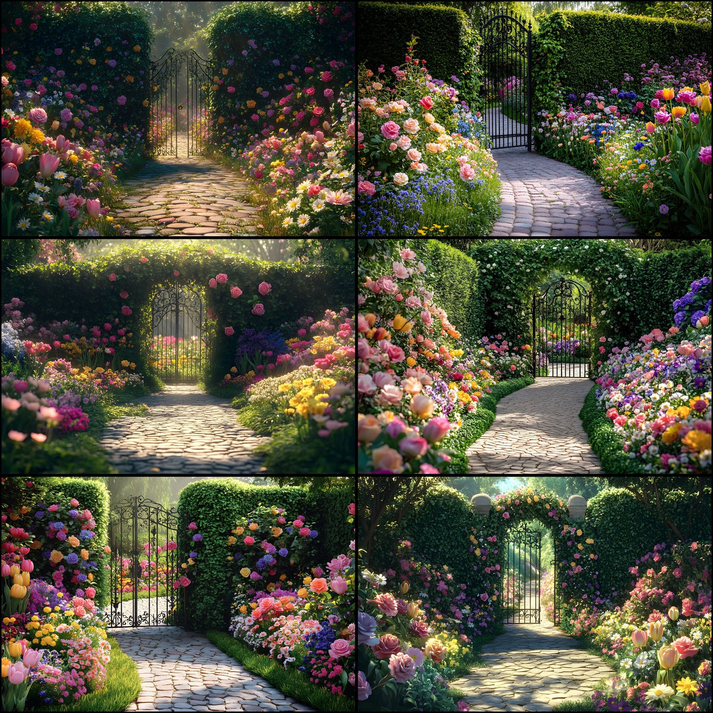Whimsical Flower Garden Digital Backdrop, Lush Floral Backgrounds, Photography, Fantasy Photo Overlays, Springtime Scene
