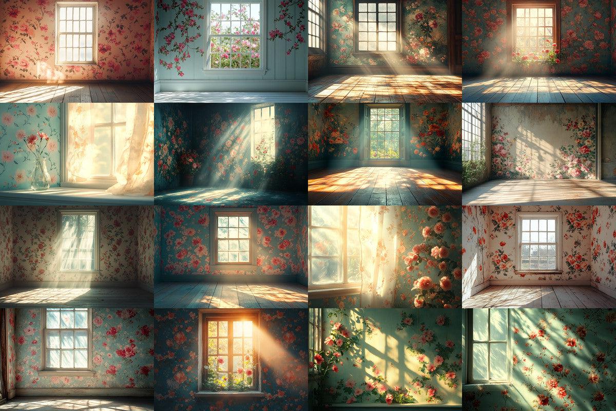 Vintage Floral Wallpaper Photography Backdrops - Textured Digital Art Aesthetic for Artists Designers - 00x00px PNGs