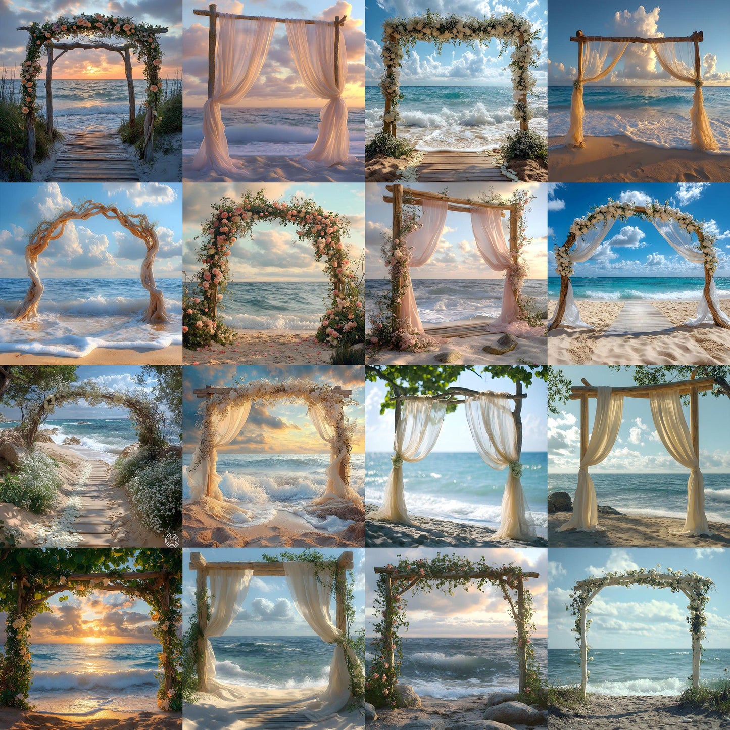 Stunning Beach Wedding Backdrops | Ocean-Themed Ceremony Arches for Seaside Weddings - Floral Arch Backgrounds - Maternity Backdrops